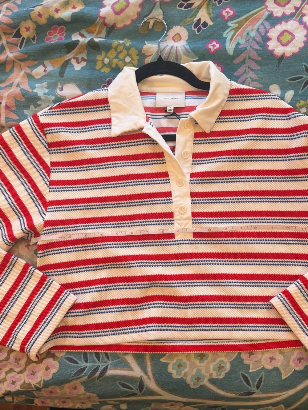 Reformation Anna Long Sleeve Striped Rugby Shirt, NEW - Picture 9 of 10